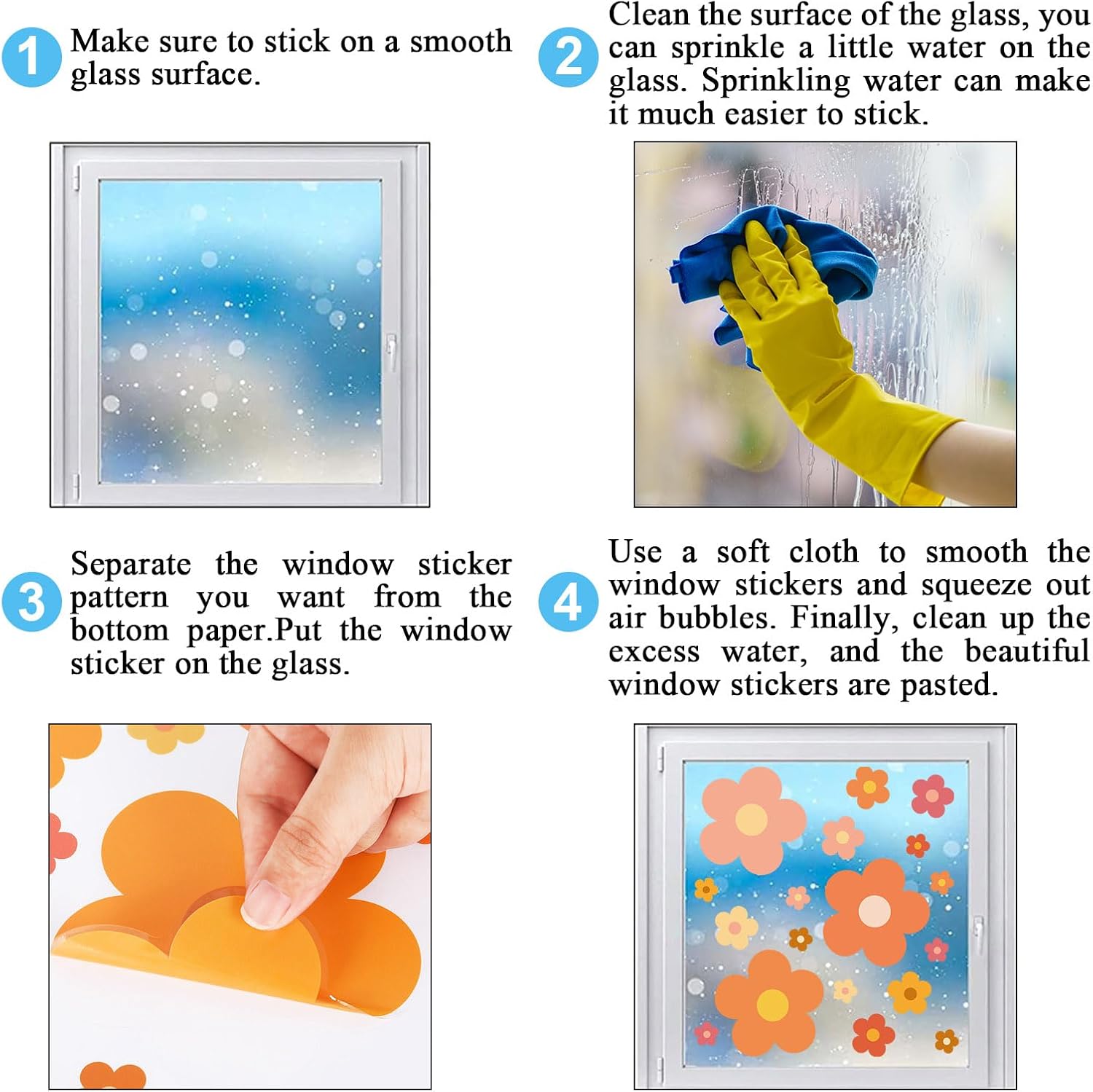 Whaline 9 hojas de calcomanías bohemias para ventana, diseño de flores hippie retro groovy, retro, para ventana, de doble cara, coloridas flores,