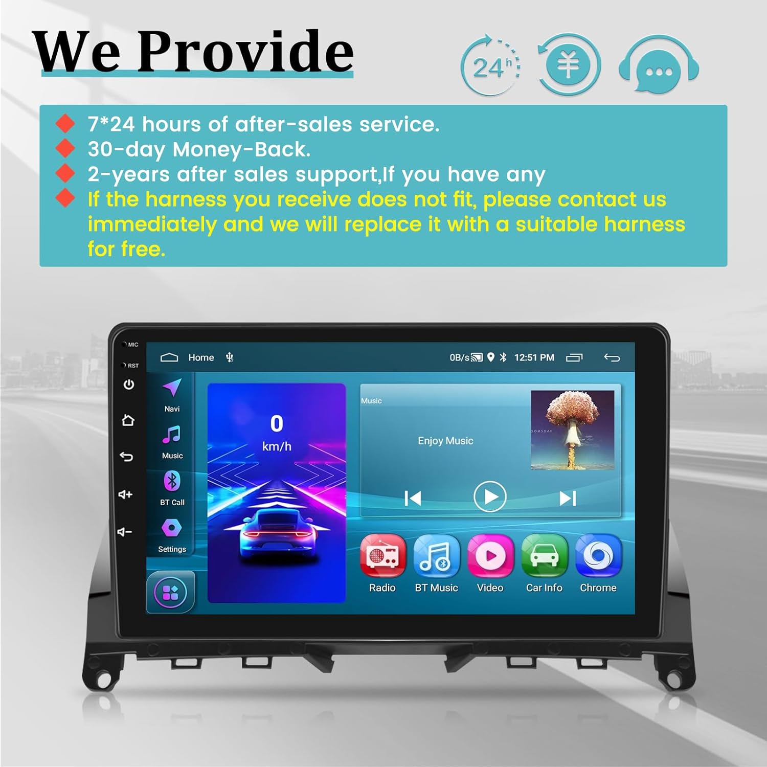 2+64G Estéreo de coche Android para Mercedes Benz Clase C W204 S204 2006-2011 – Apple Carplay inalámbrico y Android Auto – Pantalla táctil Benz