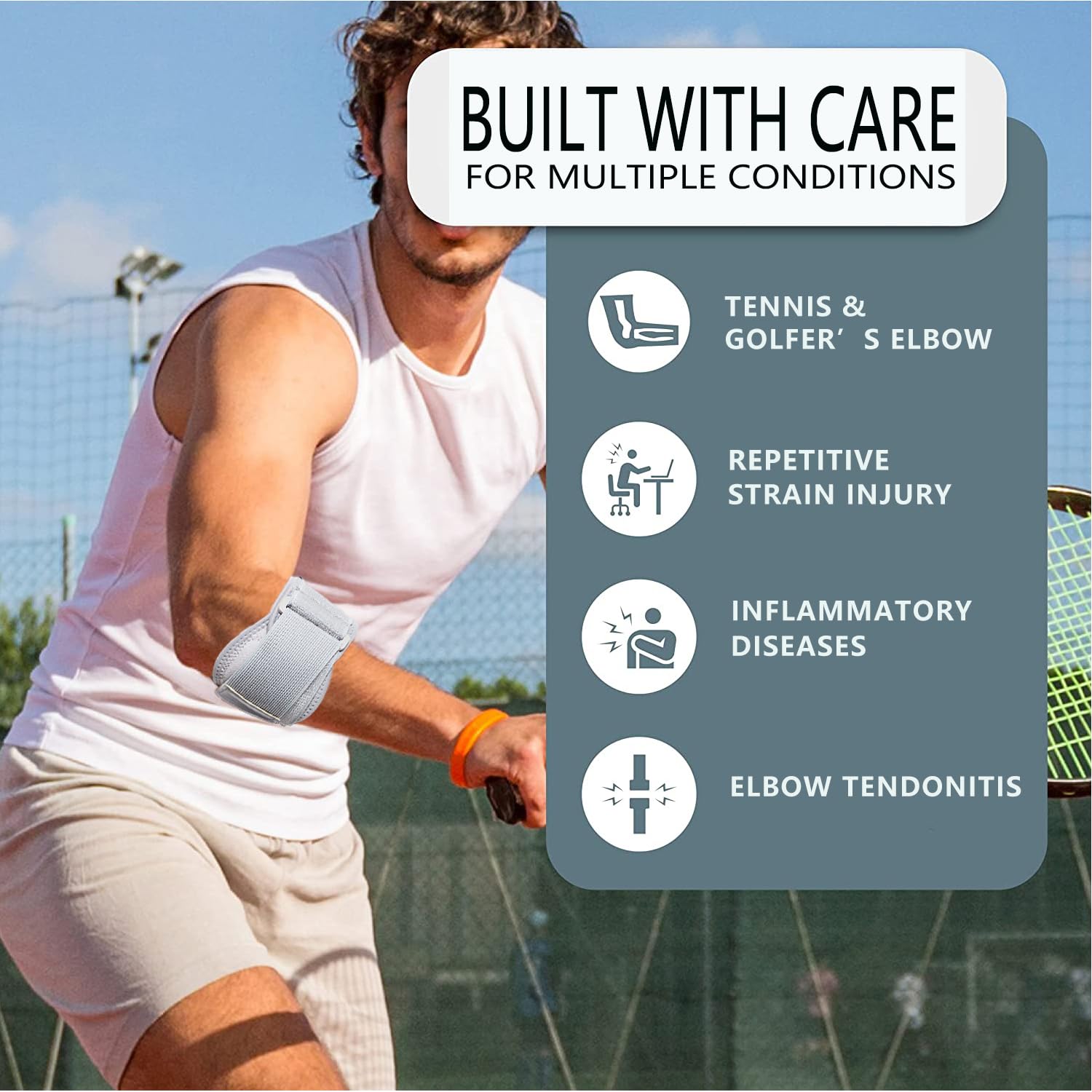Cinlitek Codera para tendinitis, alivio del dolor de codo de tenis y golfista, correa de apoyo para hombres y mujeres para levantamiento de pesas,