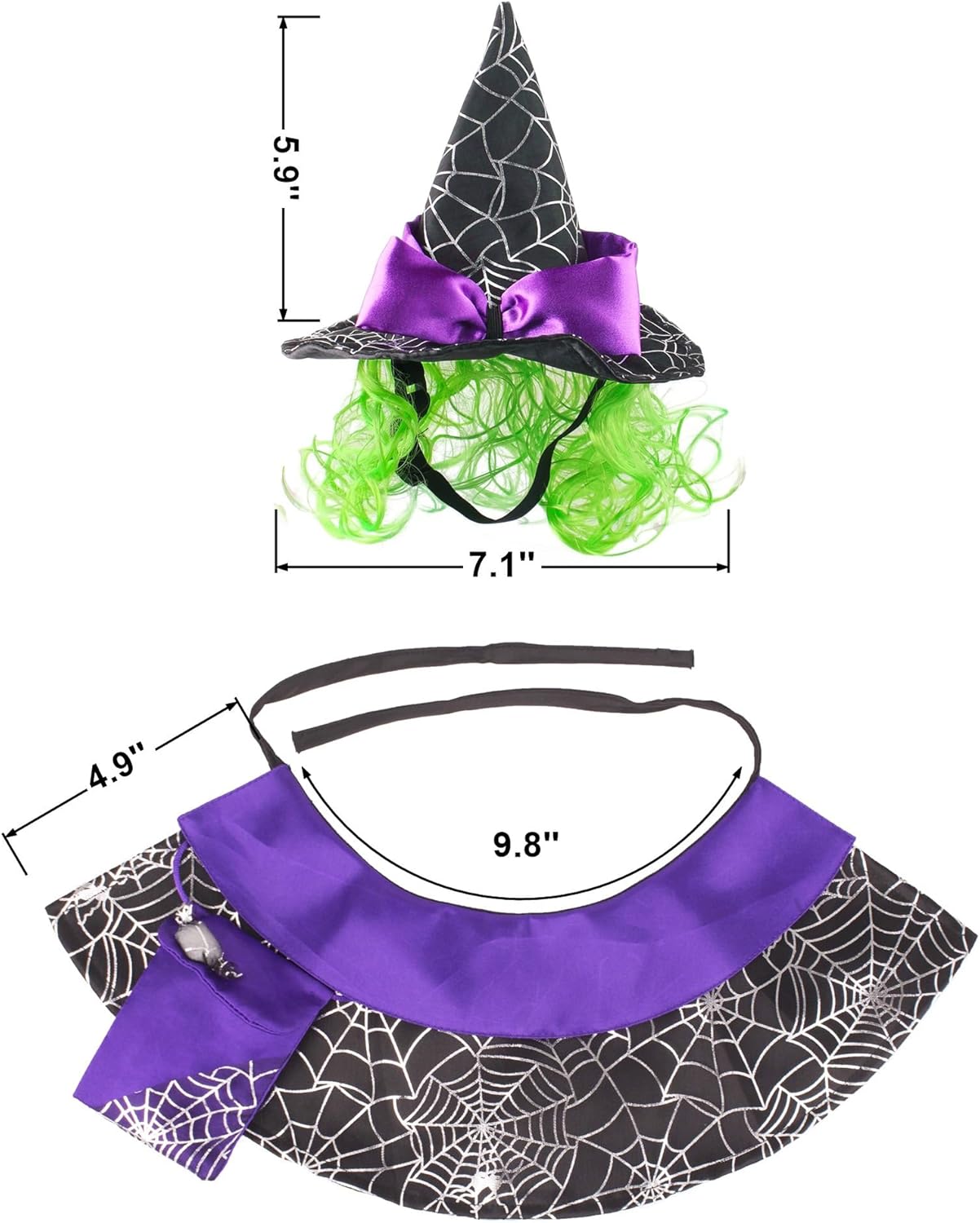 ADOGGYGO Disfraz de Halloween de gato, disfraz de bruja de gato morado, capa de gato, disfraz de sombrero de bruja para gatos y gatitos (bruja-2)
