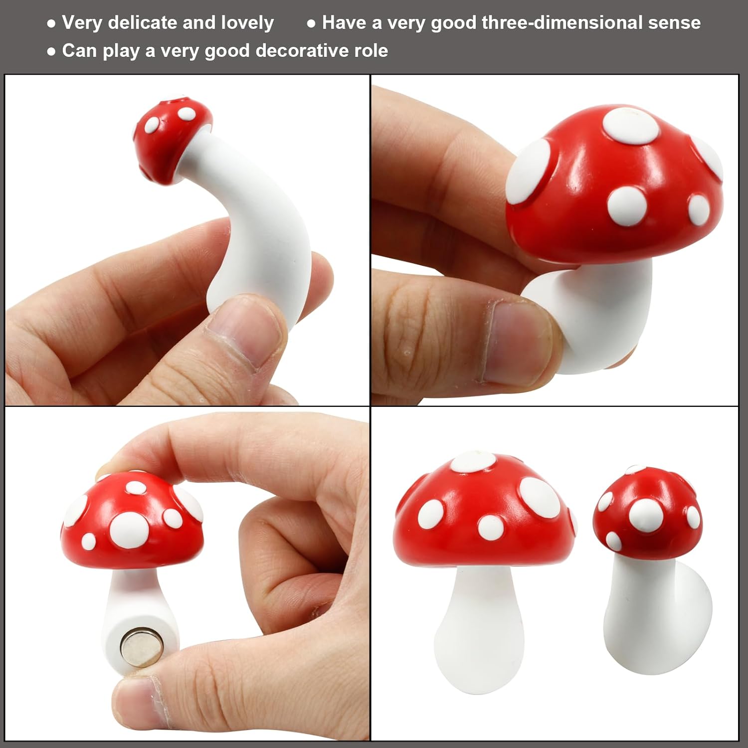 6 imanes de hongos rojos de diferentes tamaños para nevera, resina 3D, imanes decorativos para cocina, hogar, oficina (2 de cada tamaño)