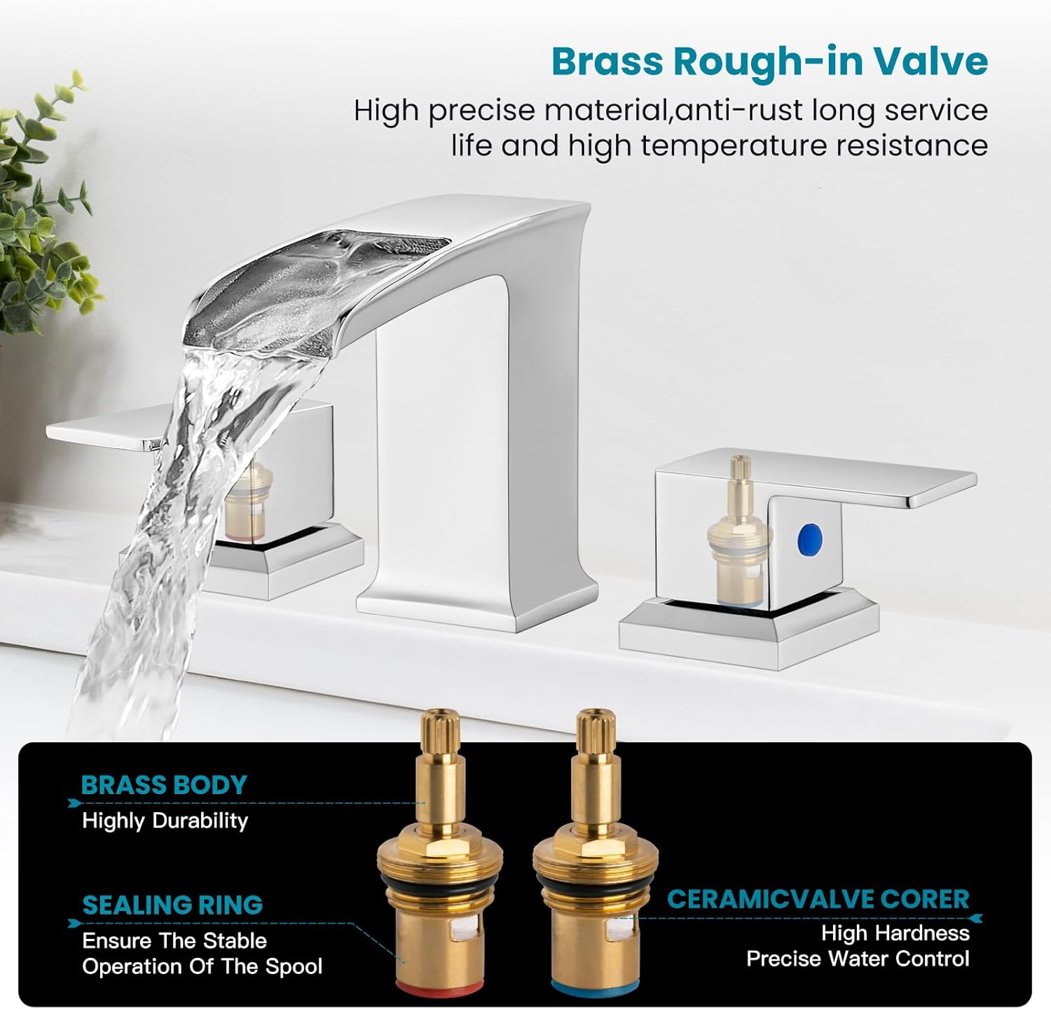gotonovo Grifo de lavabo de baño de cascada generalizada, doble asa, cromo pulido, grifo de mezcla de 8 pulgadas con mangueras de suministro de agua