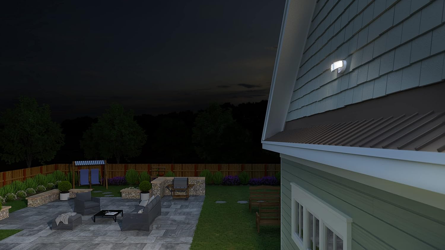 Lithonia Lighting HGX LED 2SH ALO SWW2 120 PE WH M2 HomeGuard – Reflector LED de seguridad para exteriores, salida de luz ajustable, CCT conmutable,