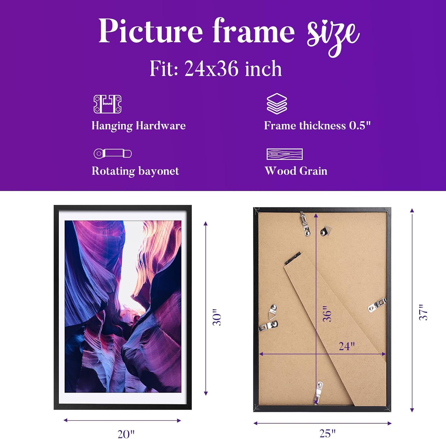 TWING Marcos para póster de 24 x 36 pulgadas, juego de 3, para exhibir imágenes de 20 x 30 pulgadas con paspartú o de 24 x 36 pulgadas sin paspartú,