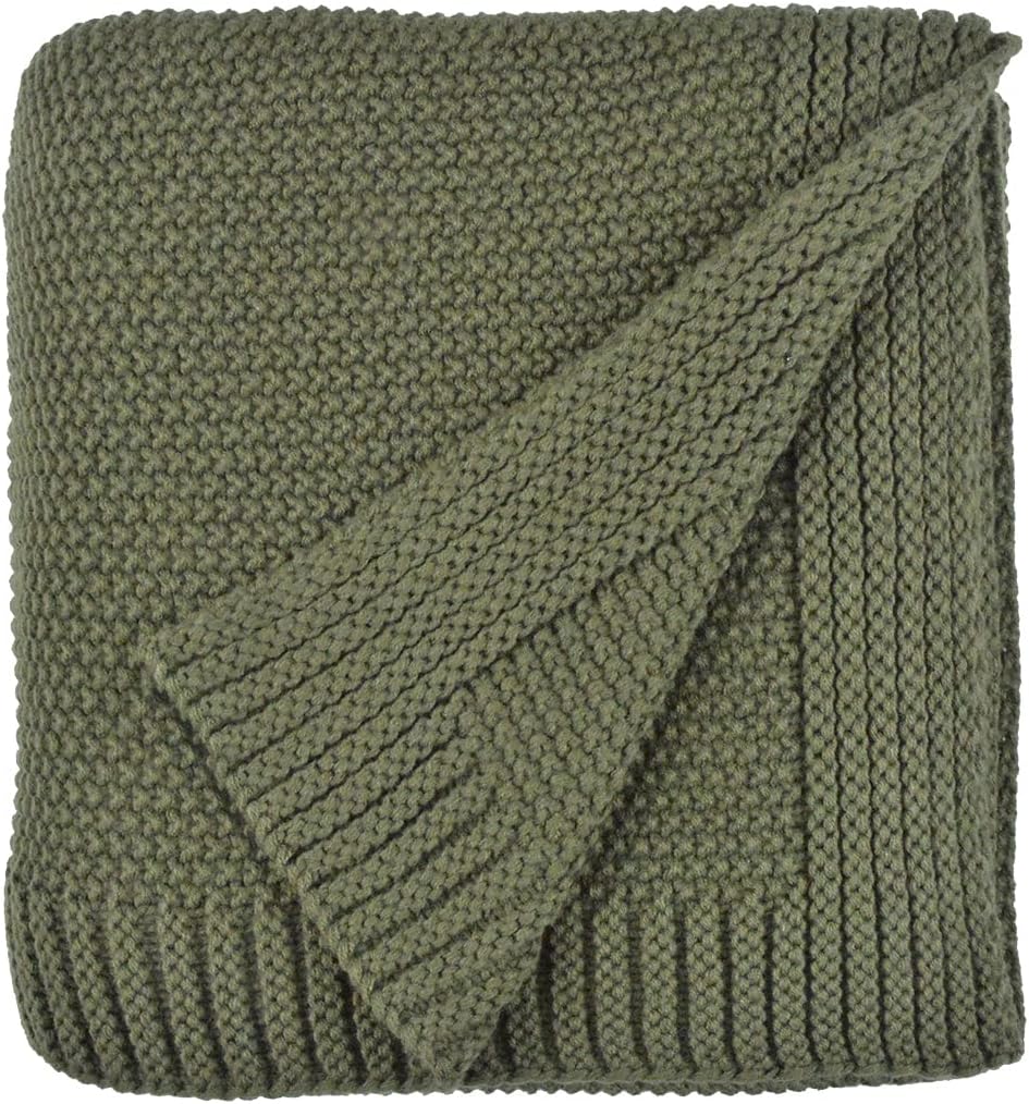 Manta de punto trenzado para sofá, suave, cálida, acogedora, versátil, decorativa, manta de punto para sofá, silla, color verde oliva, 60 x 80