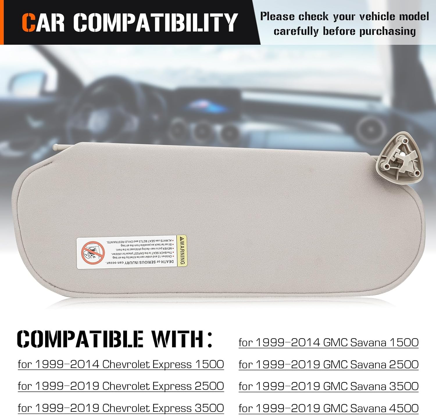Visera solar para Chevy Express y GMC Savana 1500 2500 3500 4500 1999-2019, lado izquierdo del conductor, repuesto de parasol gris beige 84054688