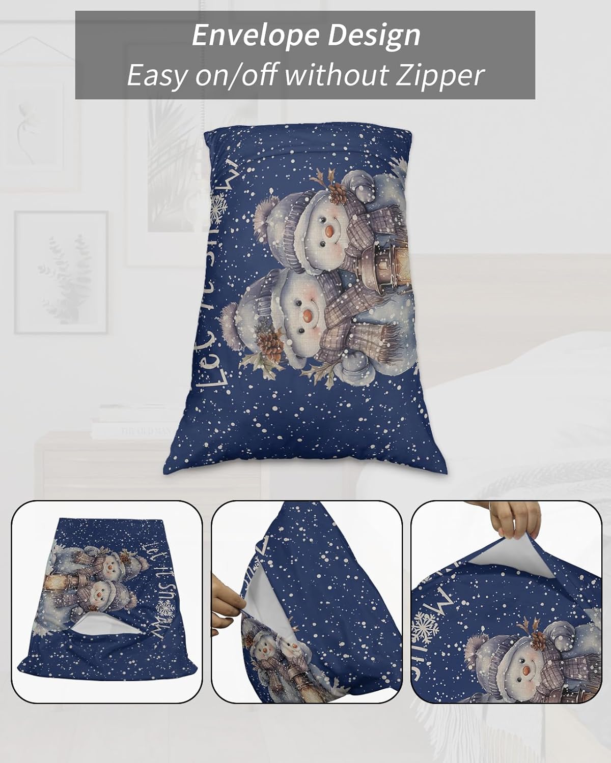 Fundas de almohada de invierno con diseño de muñeco de nieve tamaño Queen, 2 paquetes de fundas de almohada suaves para sofá, funda de cojín lumbar