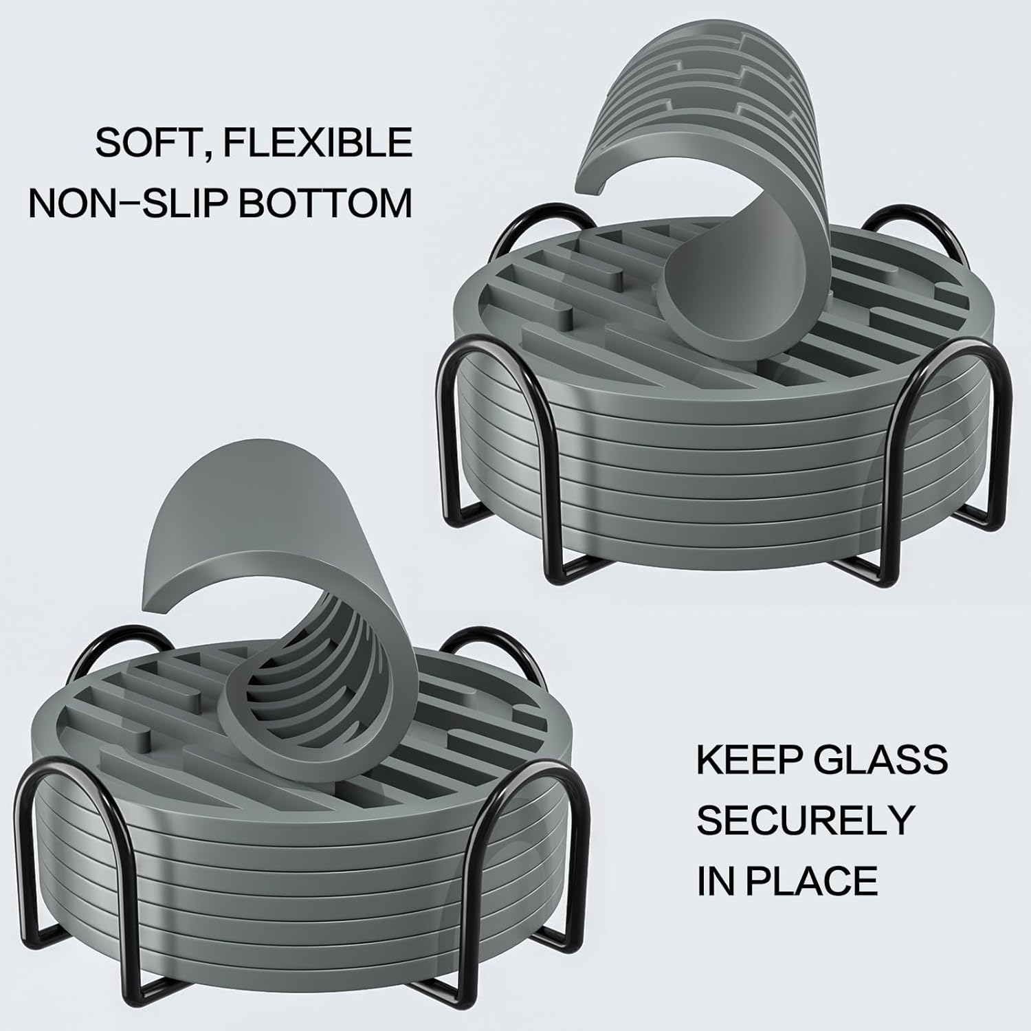 Posavasos de silicona para bebidas, paquete de 8 posavasos con soporte, posavasos para mesa de café, posavasos para protección de mesa, decoración