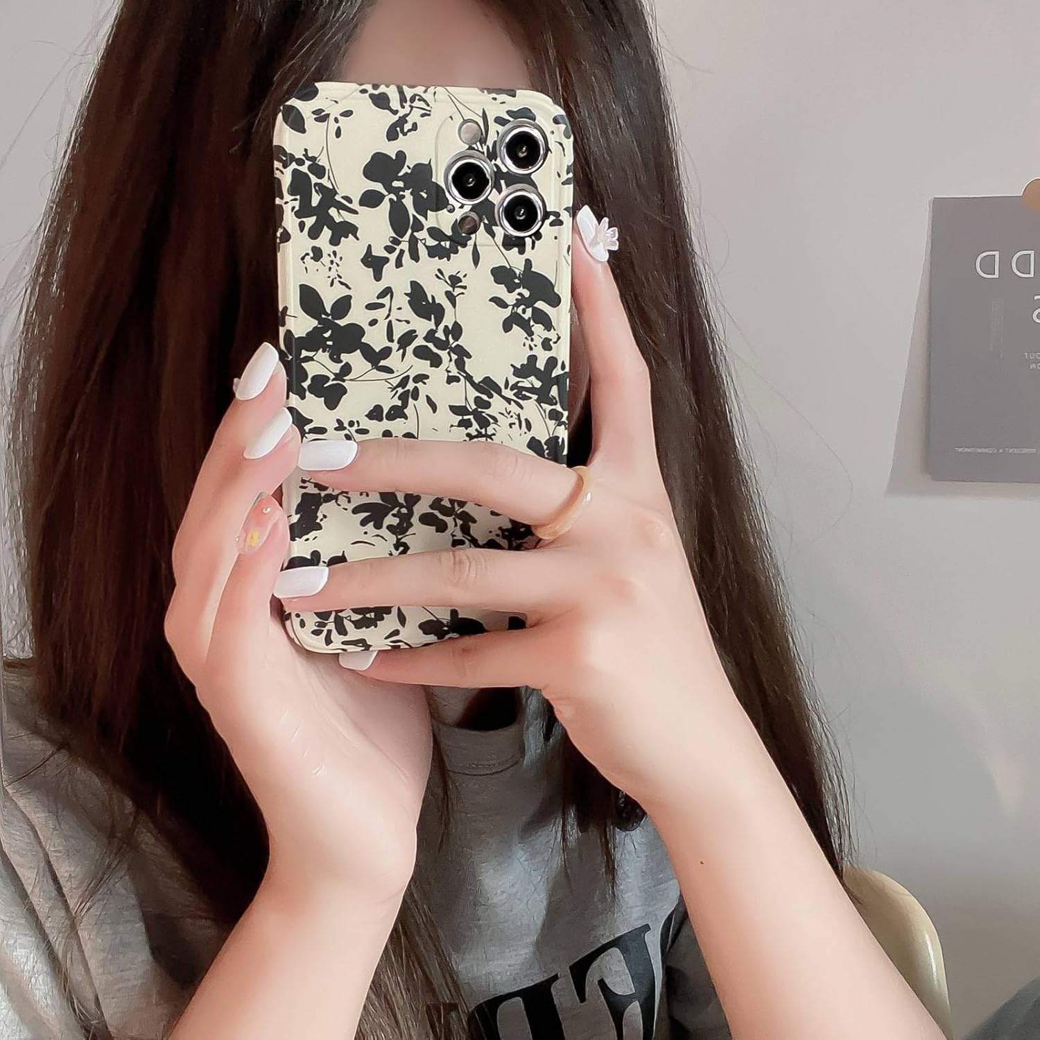 Reezaddin Funda para teléfono con diseño retro de flores negras compatible con iPhone 13 Pro, diseño moderno con bonitas flores, diseño elegante,