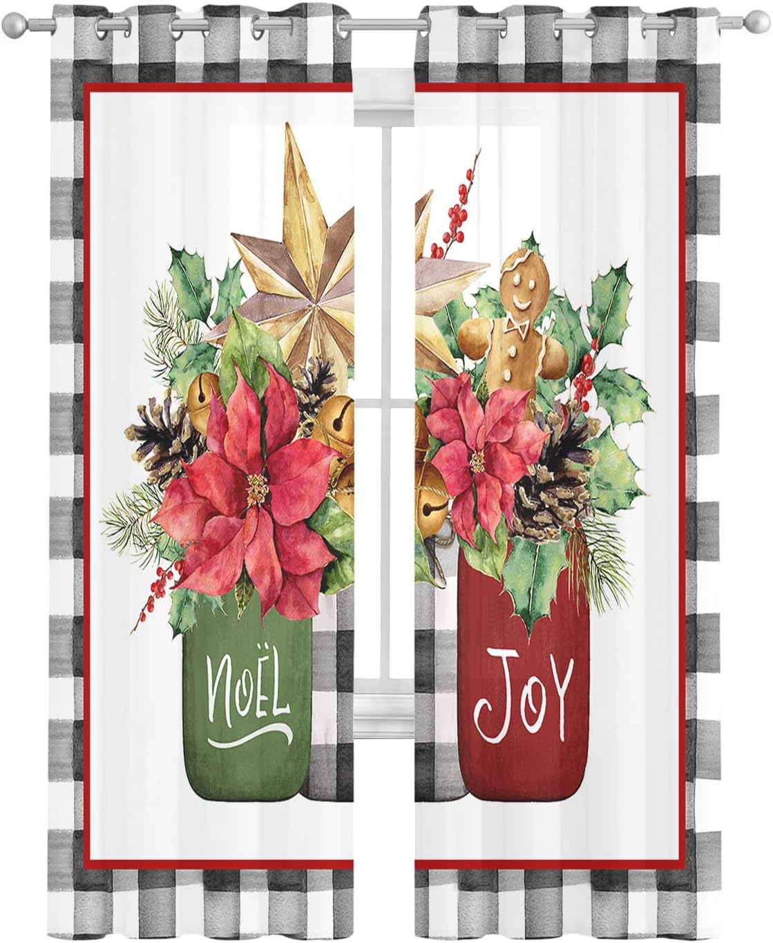 Buffalo – Cortinas traslúcidas de Navidad de 84 pulgadas de largo, juego de 2 paneles de cortinas para cocina, dormitorio, sala de estar, puerta,
