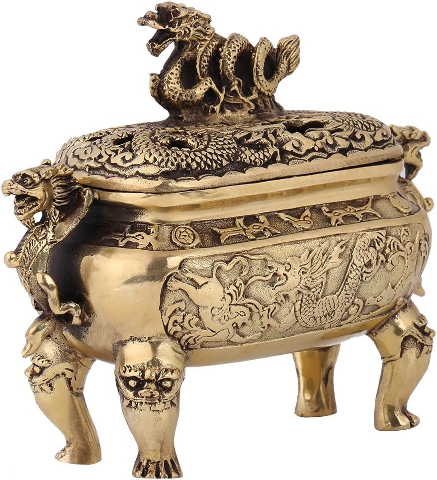 Quemador de incienso de carbón, 1 unidad, soporte de incienso de bronce antiguo, cobre, dragón chino, quemador de incienso para decoración del hogar