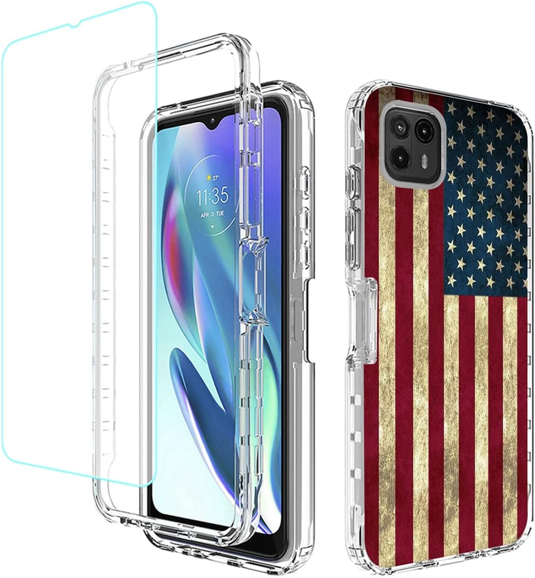 Funda para Moto G50 5G, Motorola G50 XT2149-1 con protector de pantalla de vidrio templado, bonito patrón de bandera transparente de cuerpo