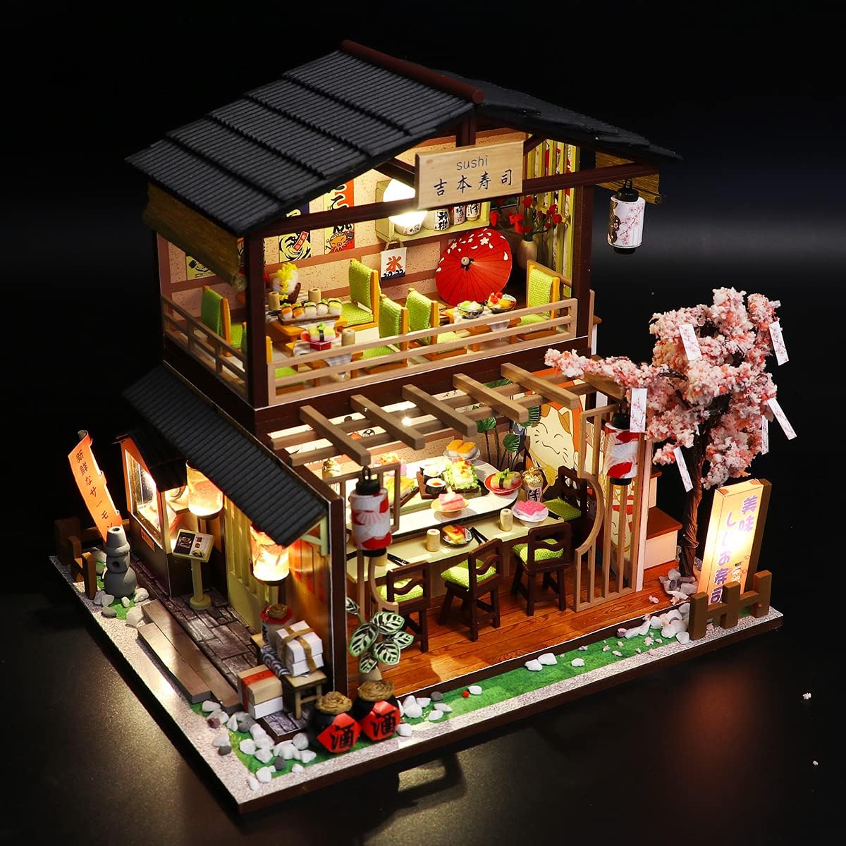 GuDoQi Kit de casa de muñecas en miniatura, kit de casa pequeña con muebles, kit de casa en miniatura a escala 124, tienda de estilo japonés, gran
