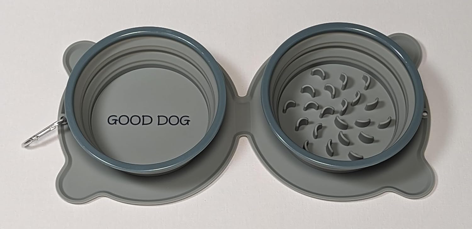 Good Dog – Cuencos dobles plegables para perros, bordes reforzados duraderos, cuencos de comida y agua de viaje, cuenco plegable para alimentación