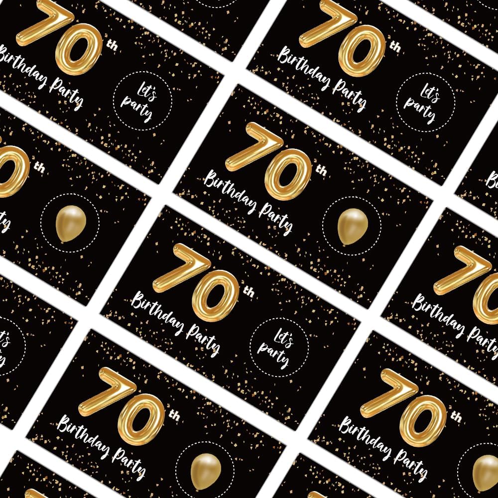 REWIDPARTY Tarjetas de juego para raspar para fiesta de 70 cumpleaños para adultos (32 piezas) en negro y dorado para 70 cumpleaños, suministros