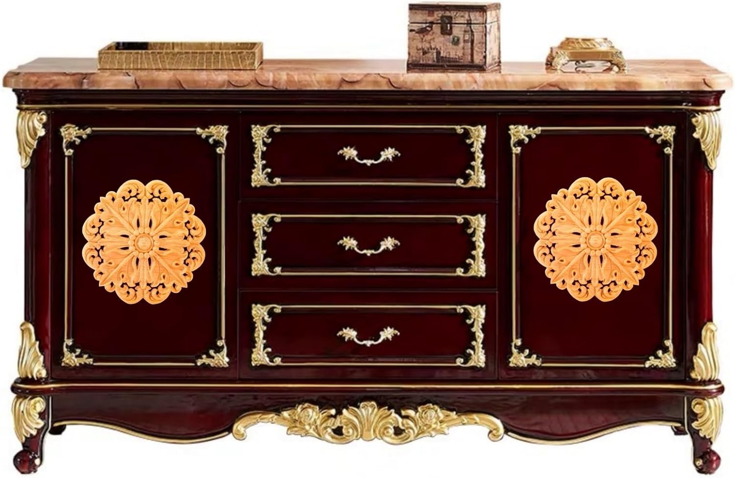 BSYMDH Apliques redondos de madera tallada Onlays tallados apliques de tallado de madera calcomanía de madera a mano para puerta de cama, armario,