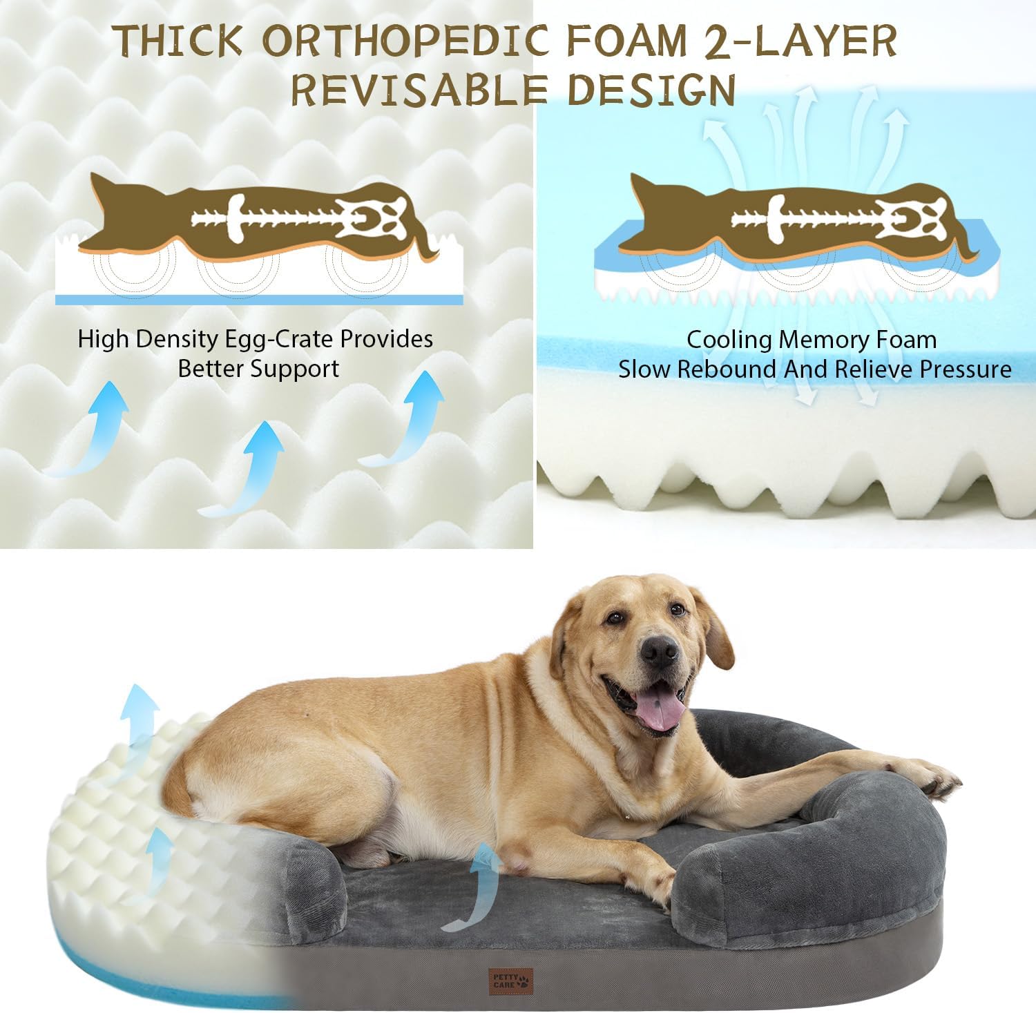 Cama ortopédica para perros extra grandes con espuma viscoelástica, cama impermeable para mascotas, sofá suave con funda extraíble lavable, parte