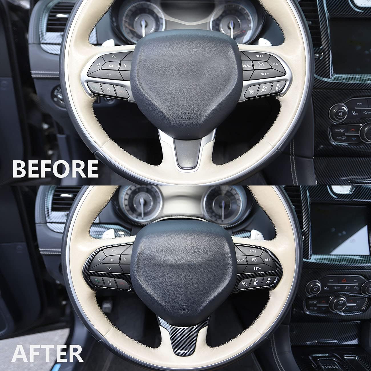 crosselec Kit de bisel de fibra de carbono para volante de fibra de carbono para Chrysler 300 2015-2021