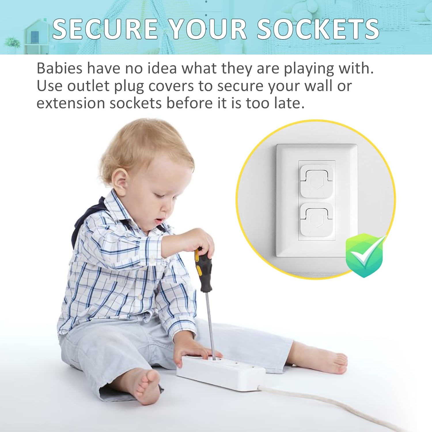 4our Kiddies Cubiertas de toma de corriente a prueba de bebés (paquete de 60) – Protectores de enchufe eléctrico de seguridad infantil para evitar