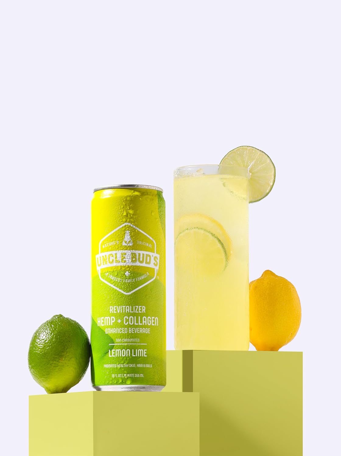 Uncle Bud’s Revitalizer cáñamo + colágeno no carbonatado, lima limón, paquete de 6