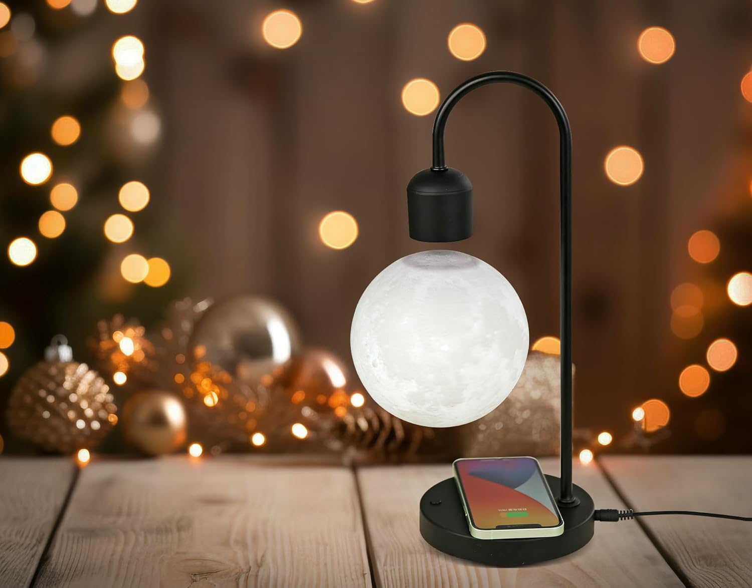 Lámpara de luna flotante, bombilla LED magnética de escritorio con bola de levitación LED y cargador de teléfono inalámbrico, decoración de oficina