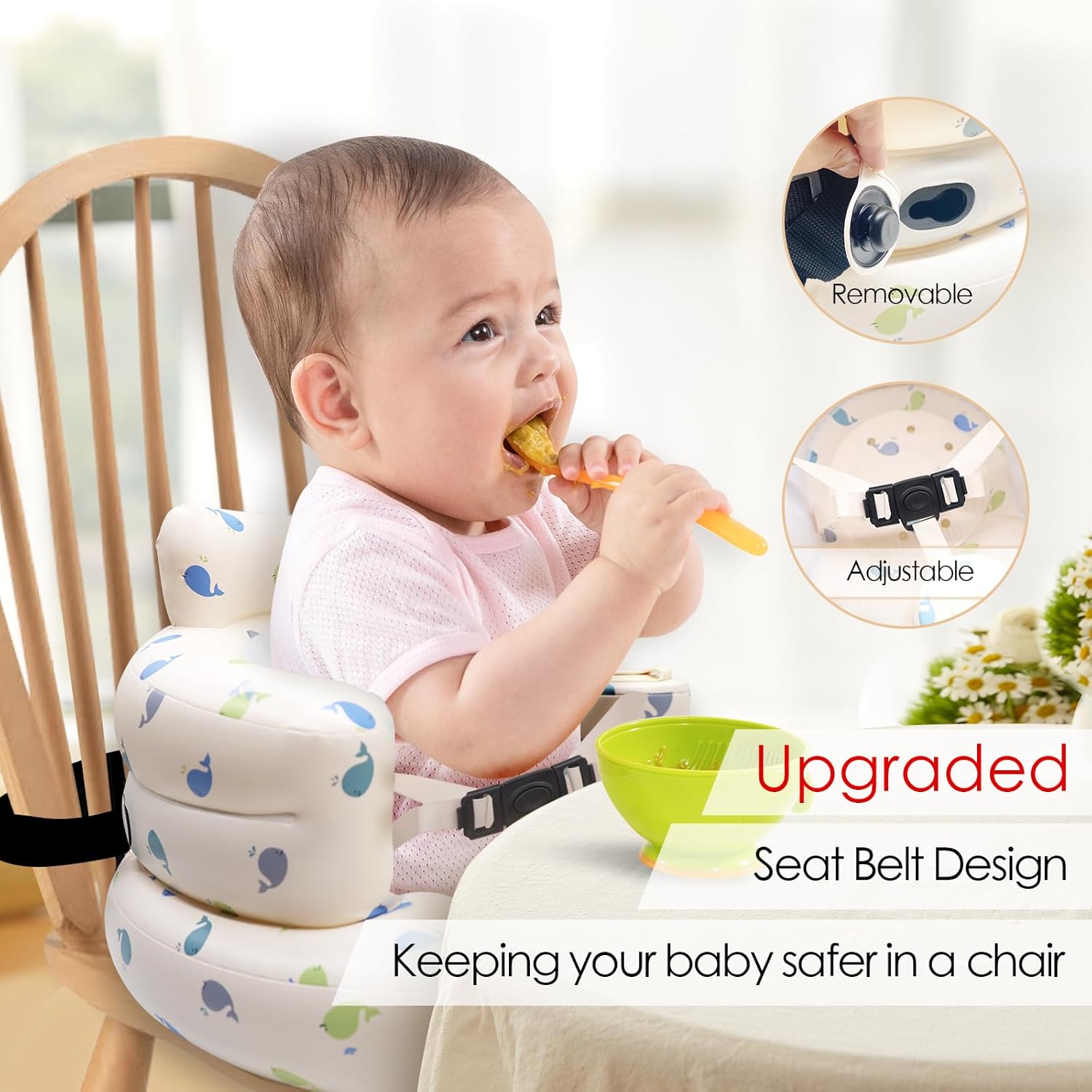 Asiento inflable para bebés de 3 meses en adelante, arnés de 3 puntos para bebé, asiento de apoyo para bebé, silla de verano para sentarse, silla de
