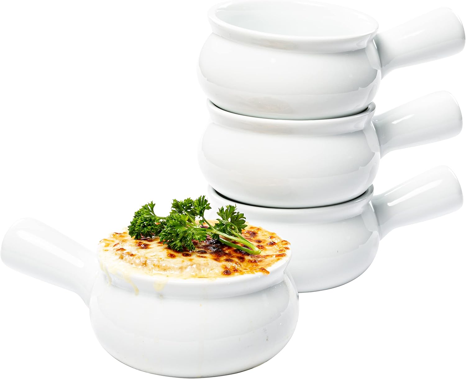 Vikko Juego de 4 cuencos de sopa con asas, 10 onzas, aptos para microondas, platos de sopa de cebolla francesa, aptos para horno, cuencos de sopa de