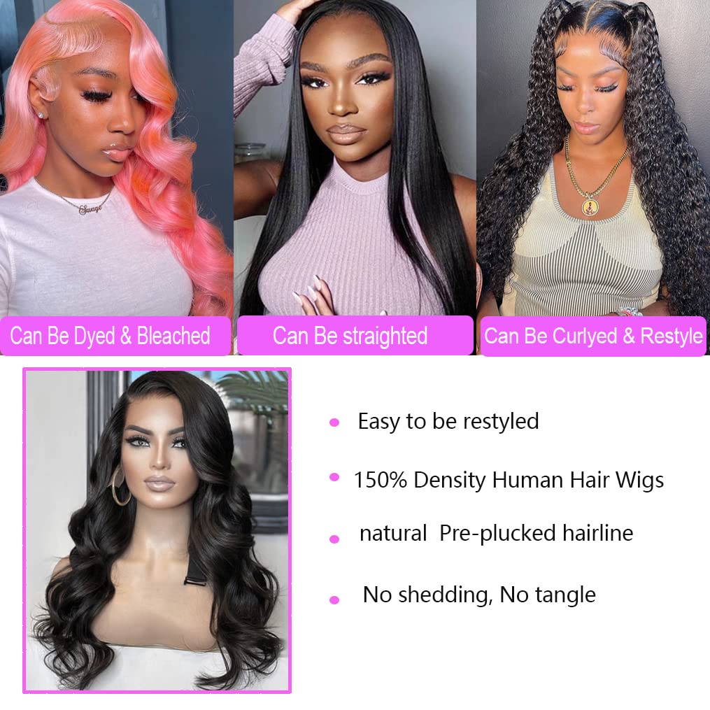 cixhygsa Wear and Go – Pelucas de cabello humano con encaje frontal sin pegamento, pelucas de cabello humano ondulado prearrancado, sin pegamento,
