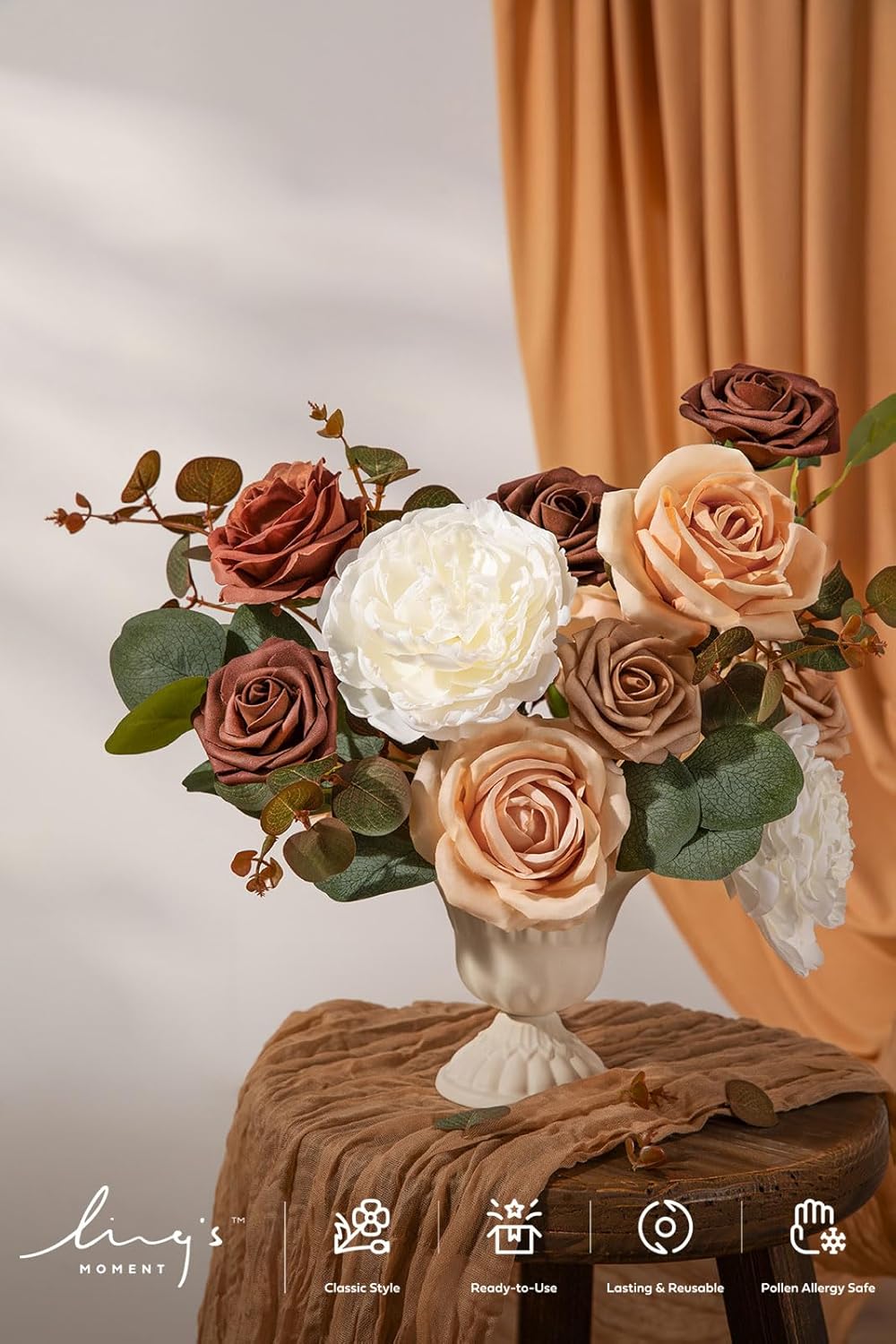 Ling’s Moment Flores artificiales, peonías de seda falsas, rosas de espuma sintética para bricolaje, ramos de boda, centros de mesa, arreglos de