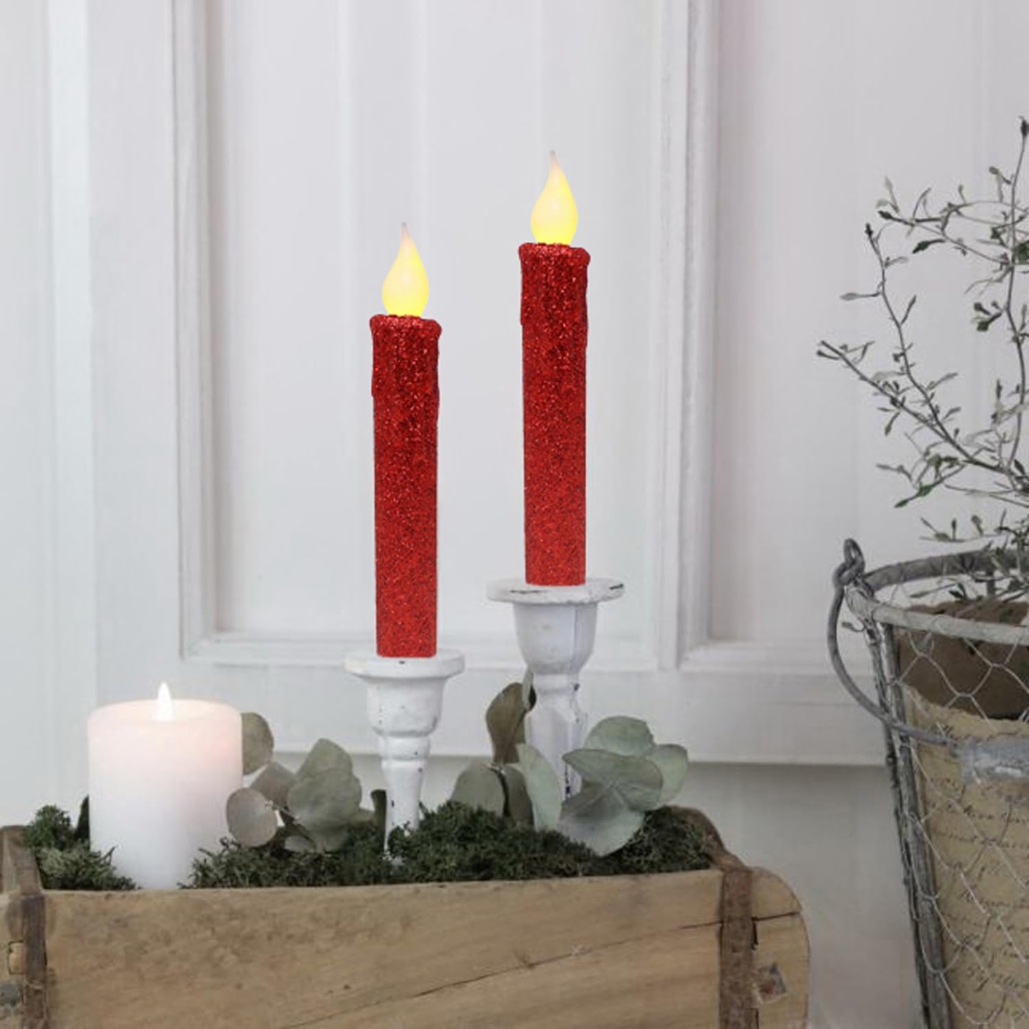 CVHOMEDECO. Velas LED sin llama con purpurina parpadeantes que funcionan con pilas, con temporizador para el hogar, boda, Halloween, decoración de