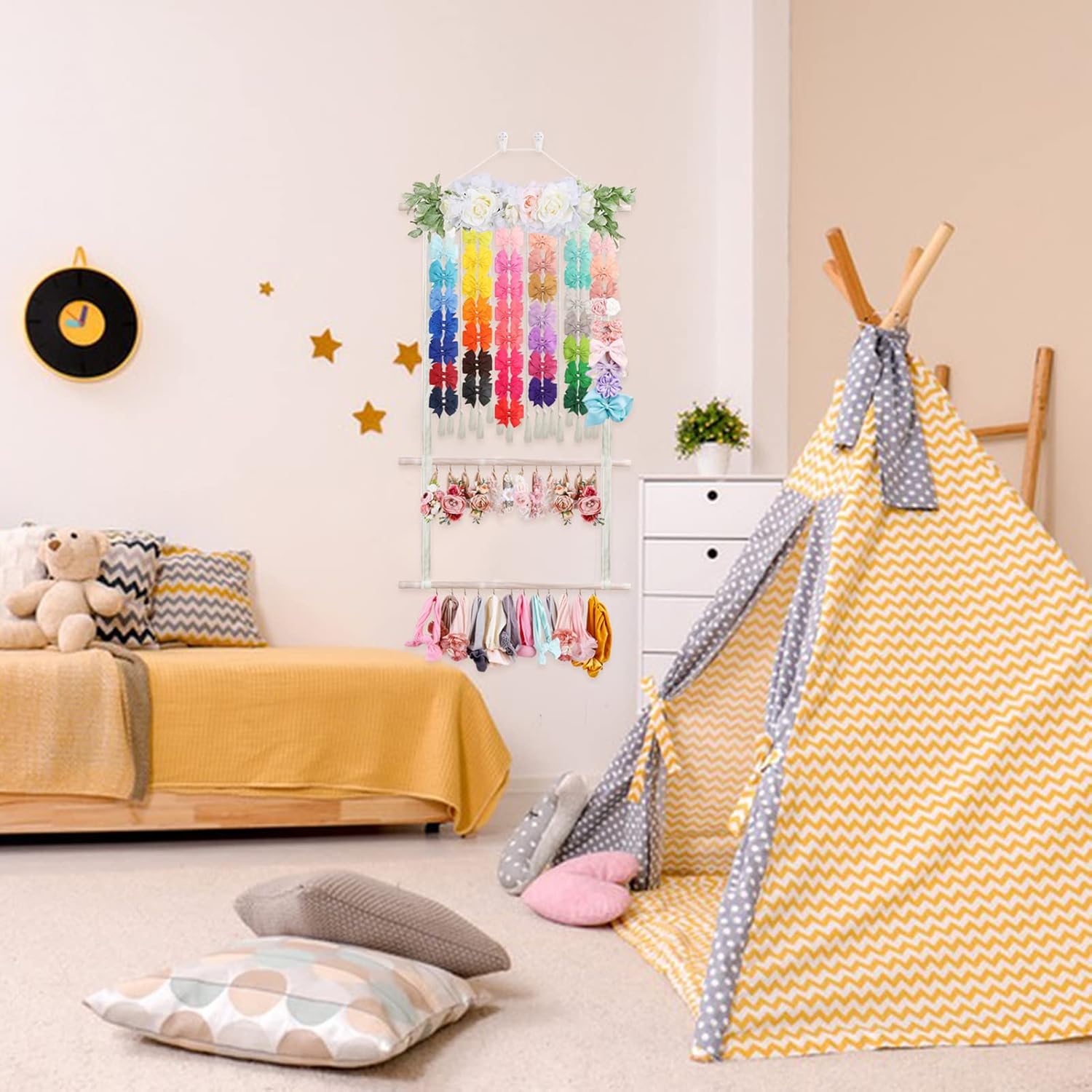 OOSAKU Soporte para diadema para niñas, accesorios para el cabello de bebé, organizador de almacenamiento para colgar en la pared, decoración para