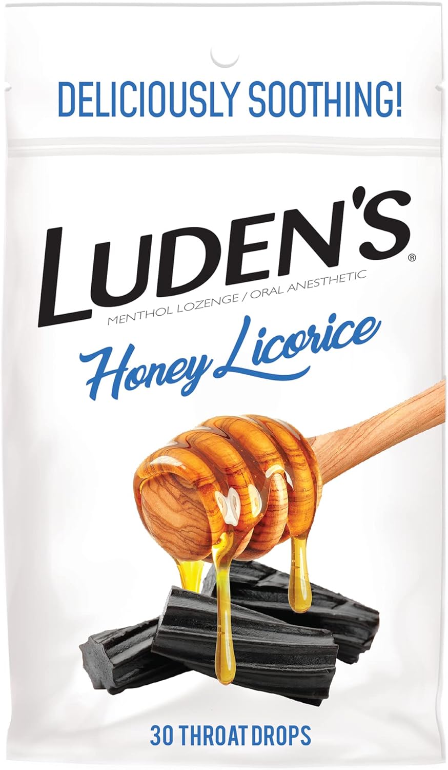 Luden’s Gotas calmantes para la garganta, regaliz de miel, 30 unidades (paquete de 1)