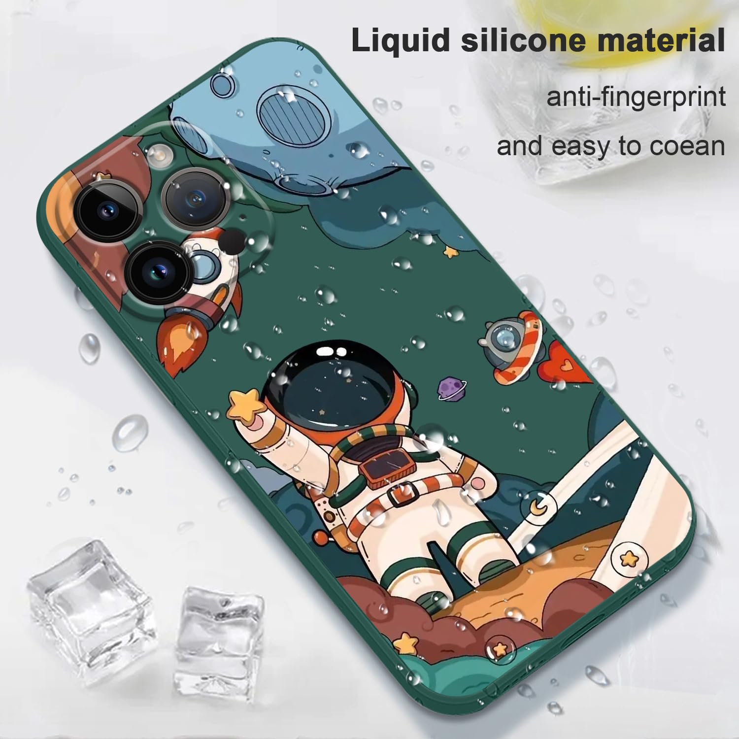 Fundas para iPhone 15 Pro Max, para iPhone 15 Pro Max, funda de astronauta lateral con diseños de patrón creativo de silicona líquida a prueba de