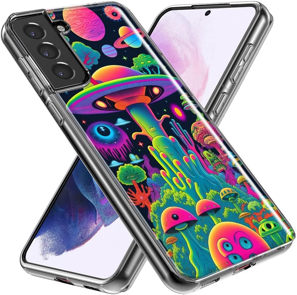 MUNDAZE – Case for Samsung Galaxy S10 Plus Slim Hybrid Shockproof Hard Shell Soft TPU Heavy Duty Protective Phone Cover – Trippy Neon Glow Rainbow –