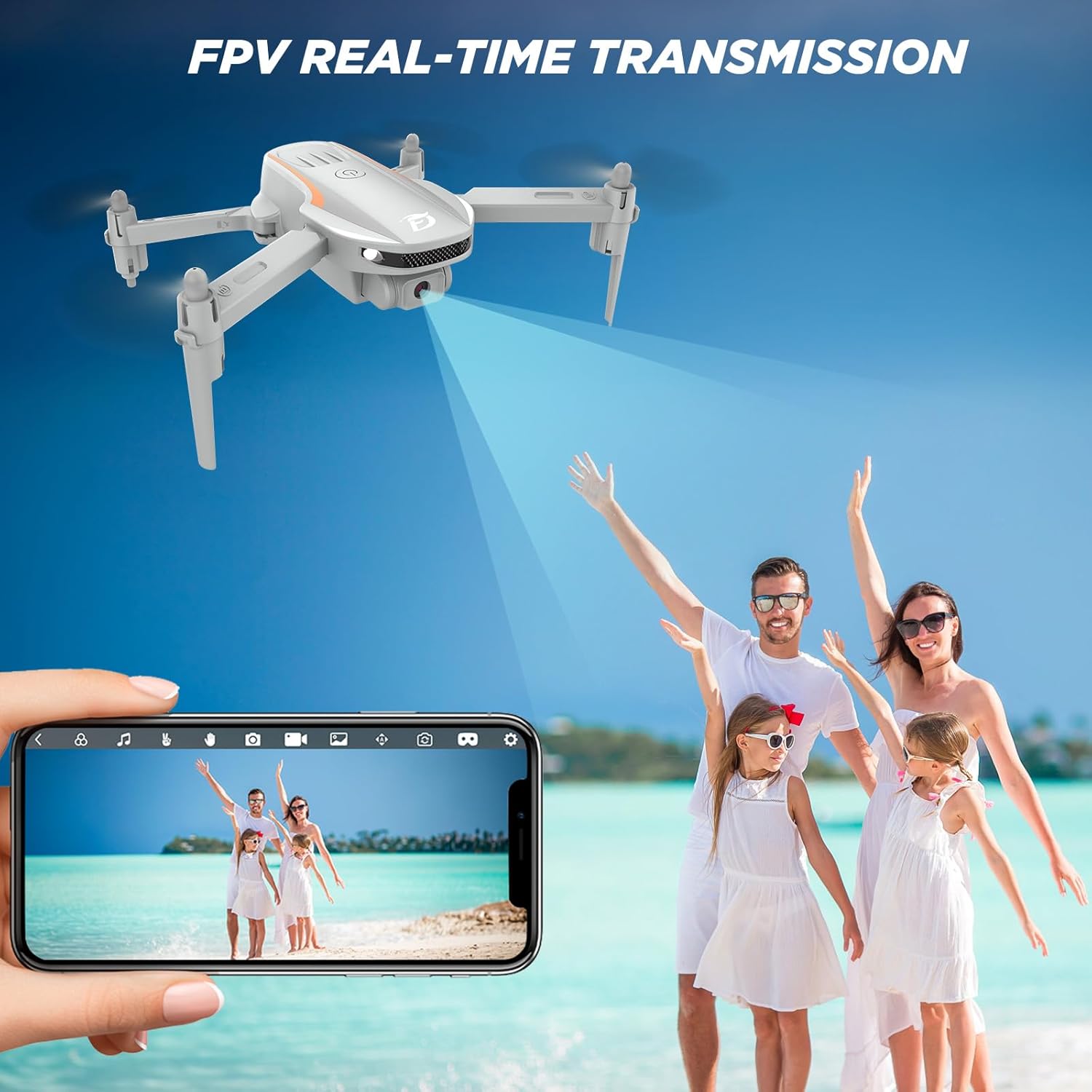 Ficinto Drone cuadricóptero plegable FPV 1080P con cámara, para adultos, niños, principiantes, giros 3D, retención de altitud, modo sin cabeza, 2
