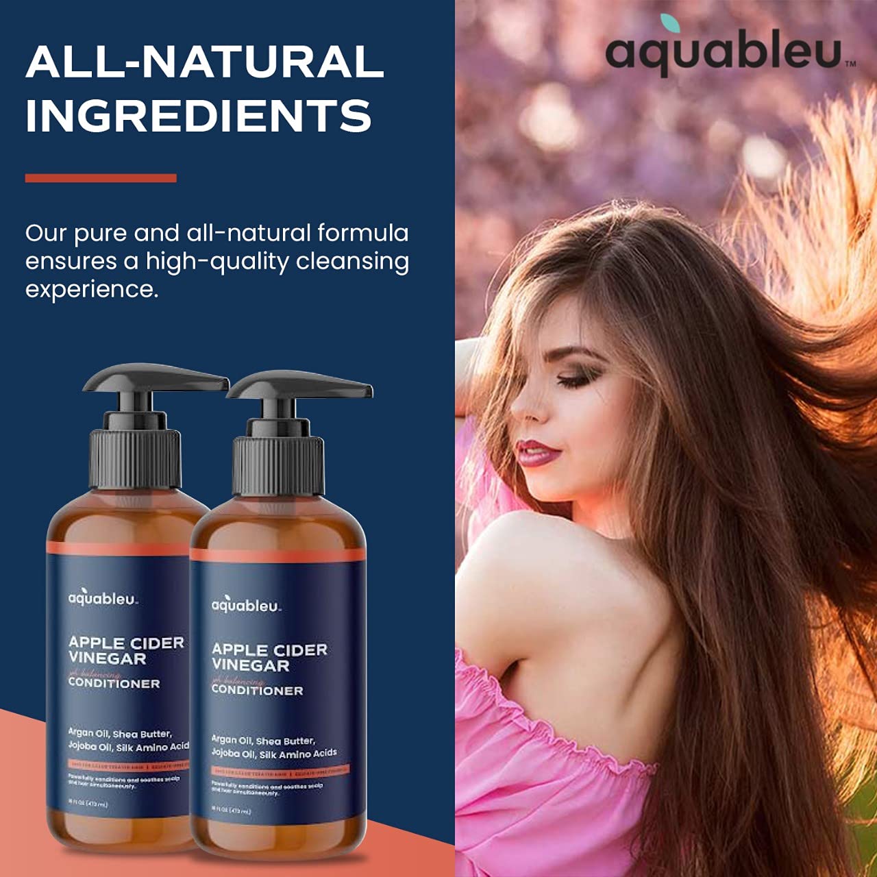 Aquableu Acondicionador natural de vinagre de sidra de manzana, aclarador y reparador, antiencrespamiento y caspa, para la caída del cabello, sin