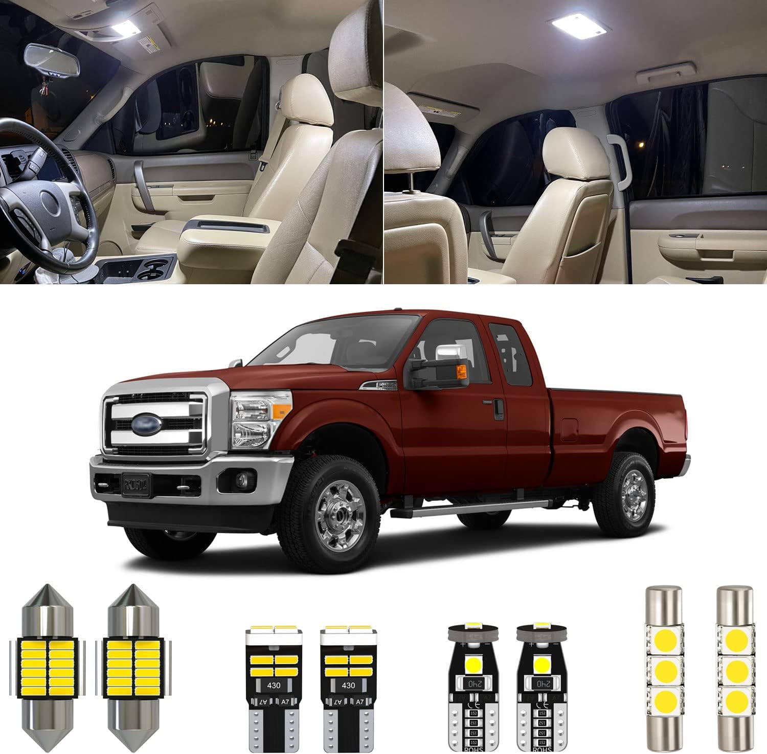 Xpismii Kit de 14 piezas de 6000K blanco F250 F350 luces LED interiores de repuesto para Ford F-250 F-350 Super Duty 1999-2016, con diagrama de