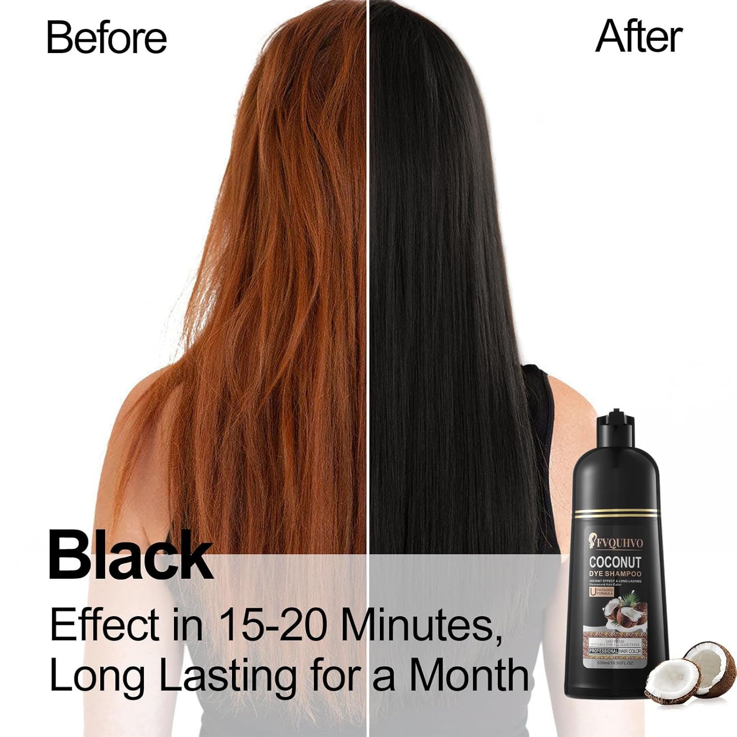 Champú de tinte para el cabello 3 en 1, tinte para el cabello con aceite de coco, champú de color para el cabello para mujeres y hombres, champú