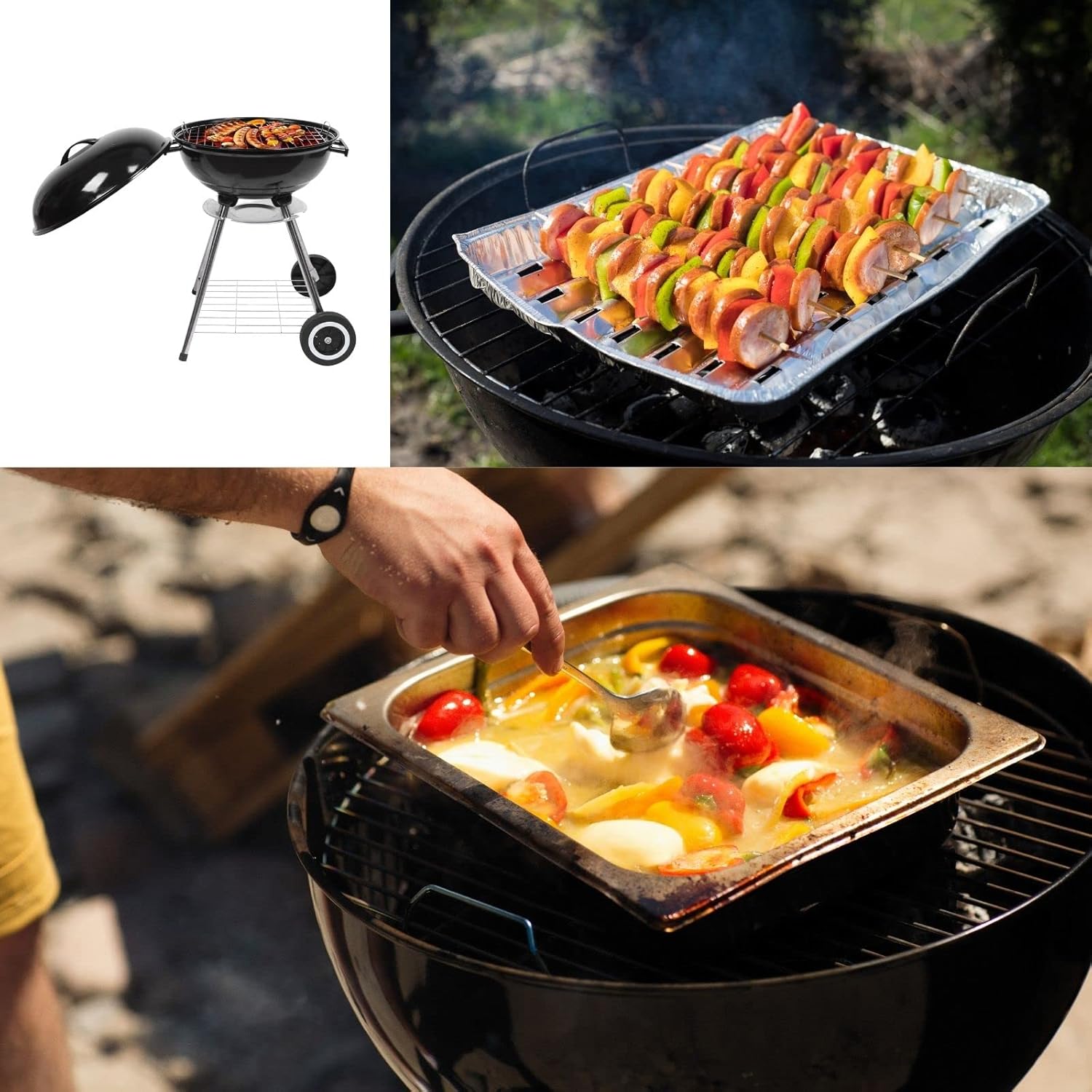 Outvita Parrilla de carbón, carbón de barbacoa de acero inoxidable de 18 pulgadas con ruedas y soporte de almacenamiento para campamento, picnic,