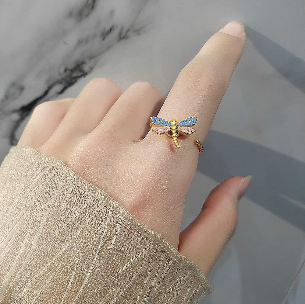14K Gold Plated Anxiety Ring for Women-925 Sterling Silver Spinner Rings for Anxiety,Adjustable Open Ring Fidget Ring,Stacking Rings Gifts