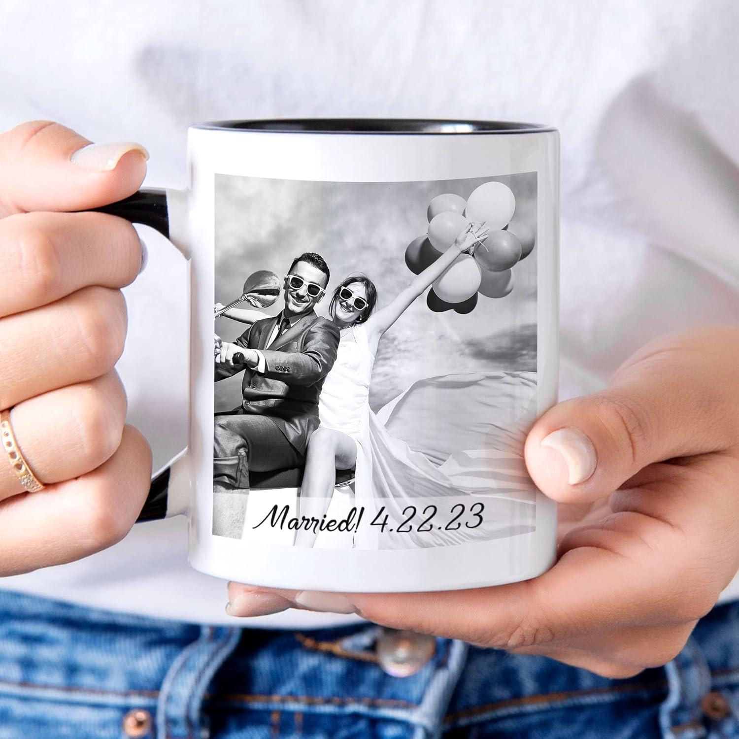 Let’s Make Memories Taza de fotos personalizada con mensaje  11 oz  Mango rojo  Para esposonovio  Para esposanovia