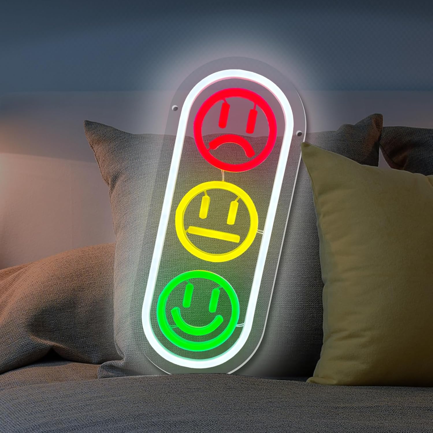Letrero de neón con cara sonriente para decoración de pared, letrero LED de semáforo, letreros de luces de neón regulables para habitación de niños,