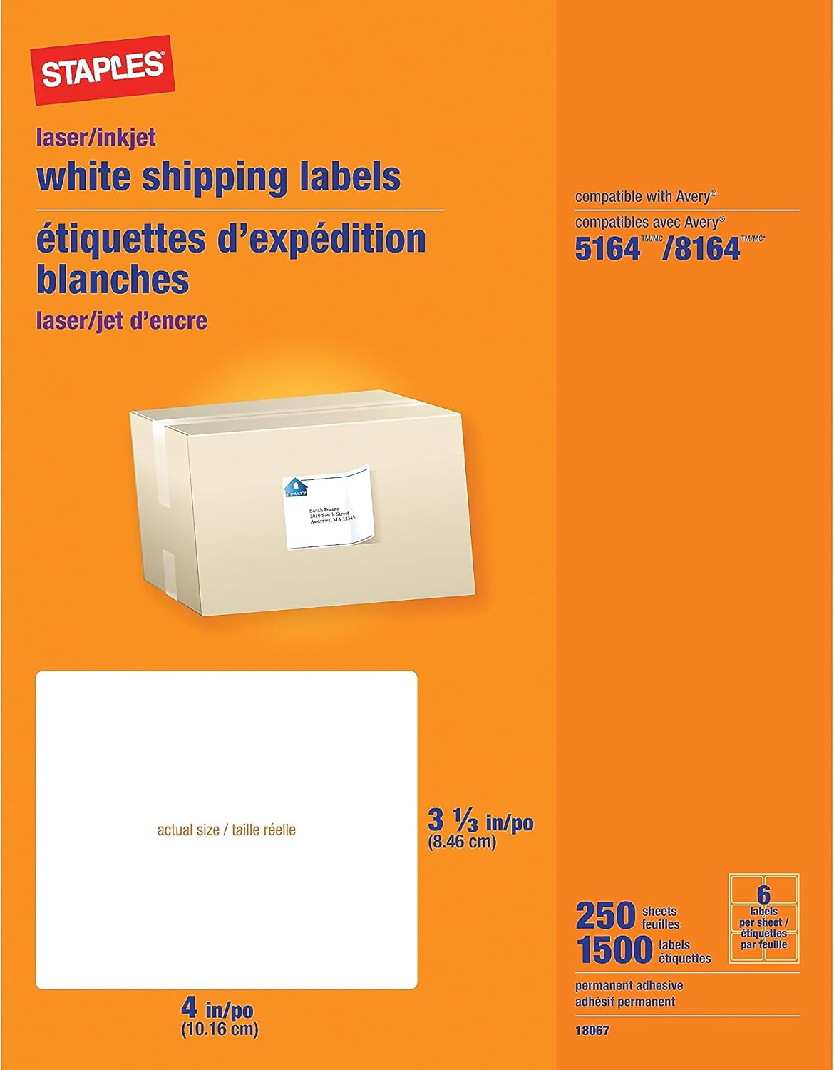 Staples Etiquetas de envío blancas 4 x 3 13 250 hojas 1500 etiquetas
