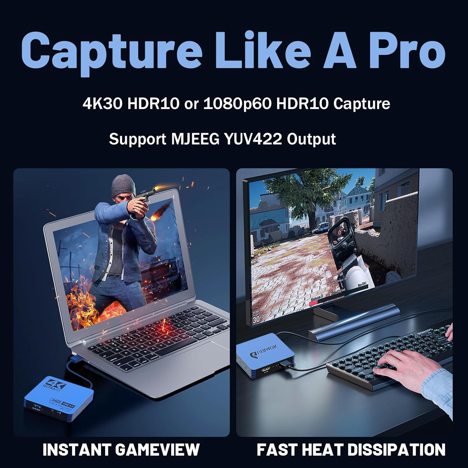 GUERMOK Tarjeta de captura de video para interruptor, 4K USB3.0 HDMI a USBC tarjeta de captura con bucle de micrófono, dispositivos de captura
