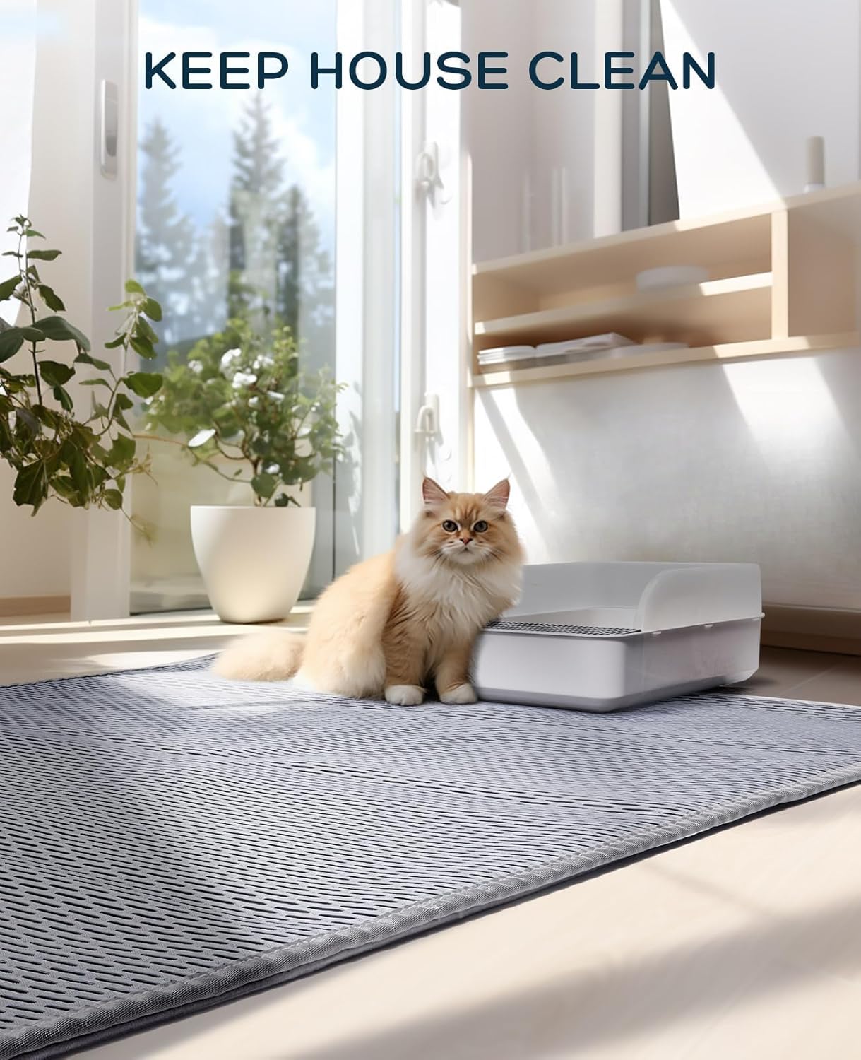 BurgeonNest Tapete de arena para gatos de 45 x 32 pulgadas, diseño de velcro, lavable extra grande XL, tapete para atrapar arena para gatitos,
