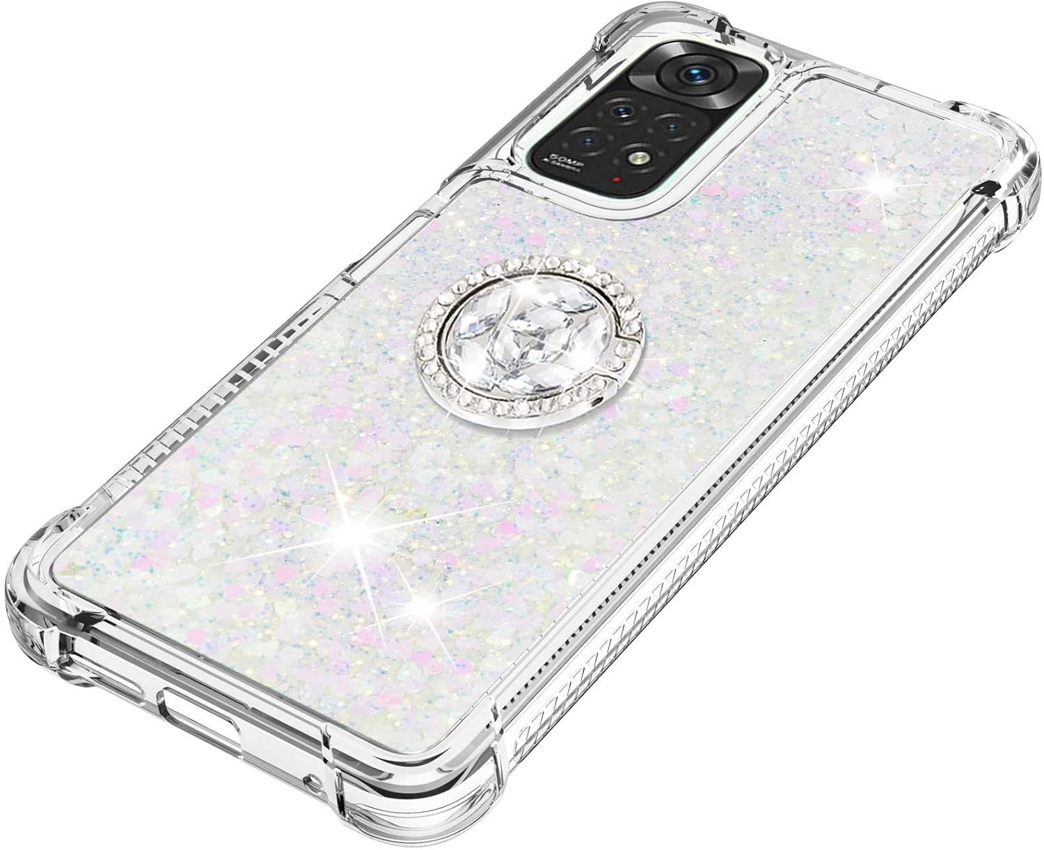CCSmall Funda con purpurina para Xiaomi Redmi Note 11 4G con soporte para anillo, Bling Sparkle Flotante Líquido Suave TPU Cojín Moda Transparente