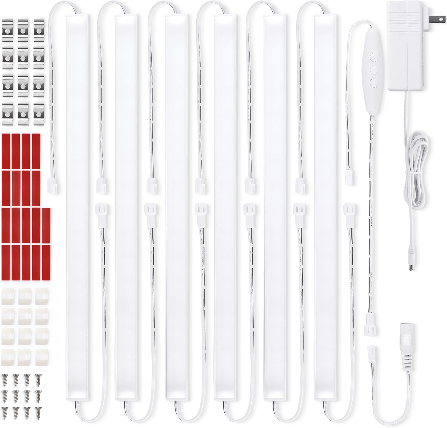 Litever Luces para debajo del gabinete enchufables, 6 tiras de luz LED de 12 pulgadas. Superbrillantes regulables extensibles para encimera de