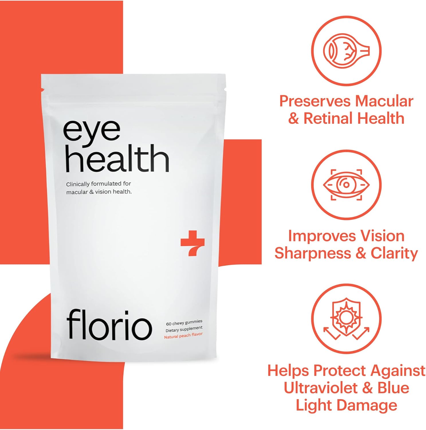 Florio Vitaminas gomosas de salud ocular para adultos, 2 veces luteína y zeaxantina, vitaminas A, B2, B3, C y E, preservan la salud macular y