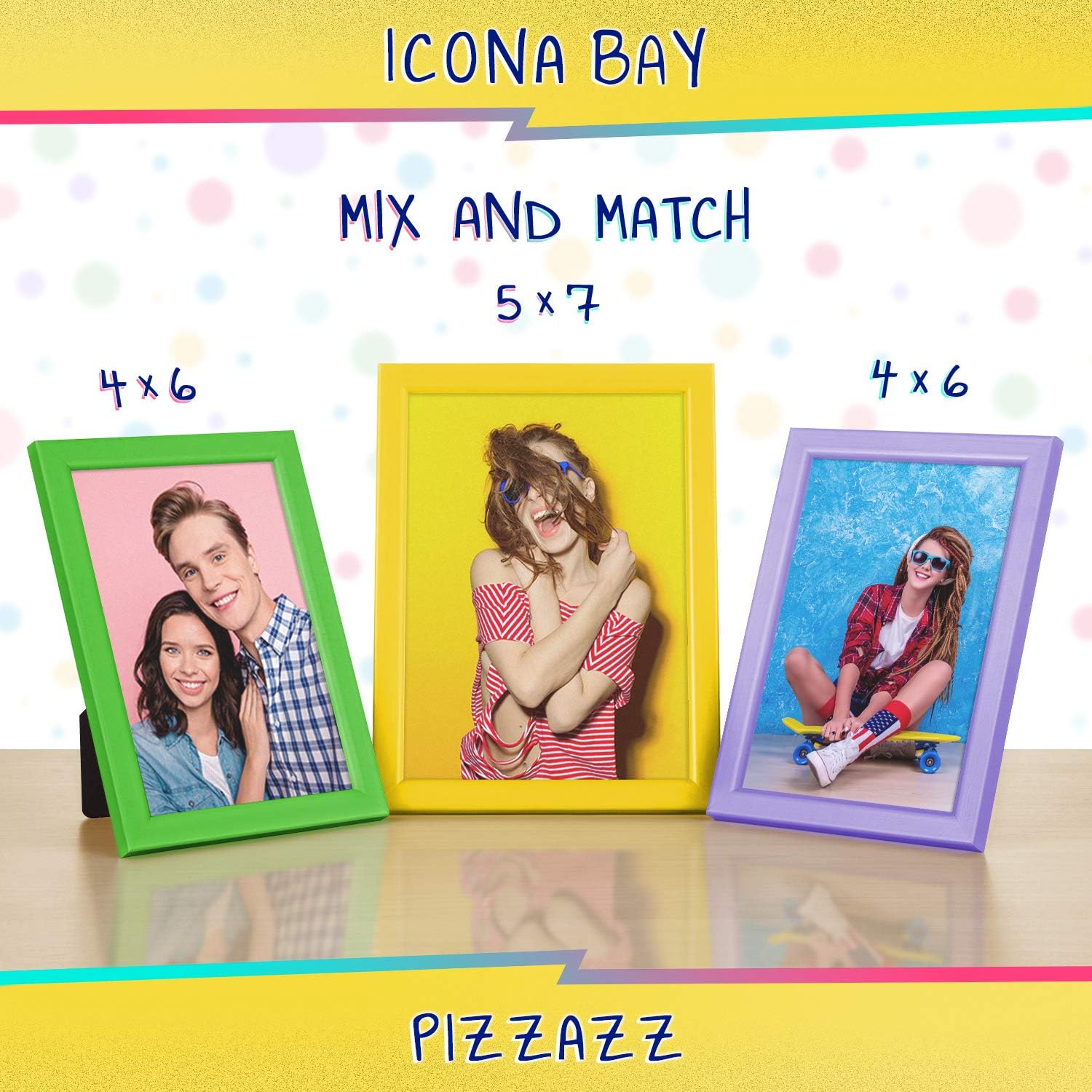 Icona Bay Pizzazz Collection – Marco de fotos de 5 x 7 pulgadas, color amarillo, de madera maciza estilo escandinavo