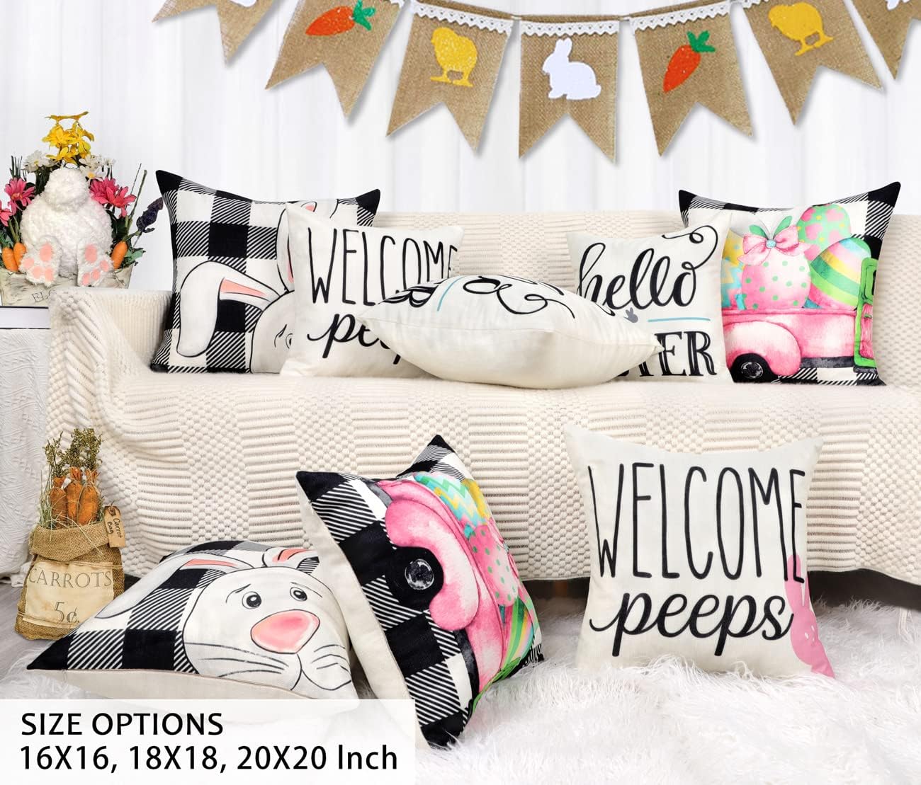 4TH Emotion Juego de 4 fundas de almohada de Pascua de 18 x 18 pulgadas, decoraciones de Pascua para primavera, almohadas de granja, almohadas